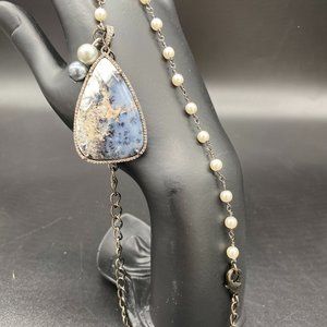 Necklace - Diamond Dendritic Opal, Diamond Bail, Pearls